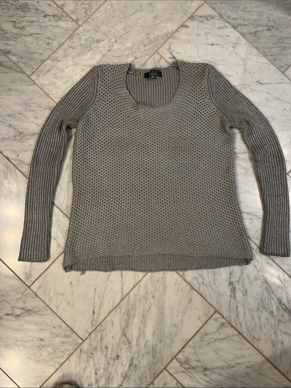 Saks Fifth Avenue Heather Gray/Silver Open-Knit Scoop-Neck Sweater